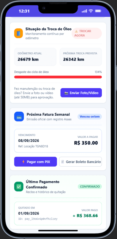 Tela de Pagamento com PIX e Boleto no App do Locatário