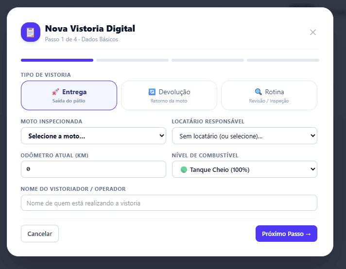 Modal de Nova Vistoria Digital do Vrum